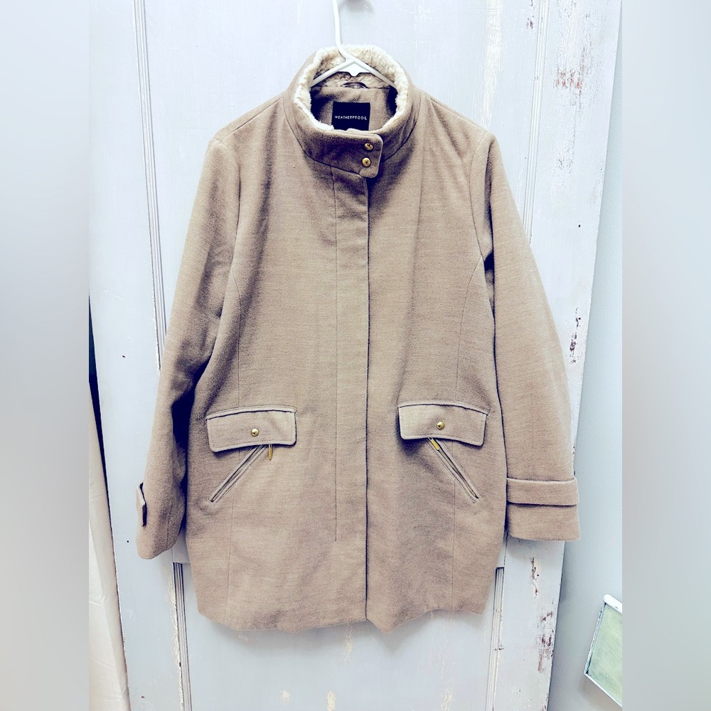Weatherproof Oatmeal Funnel Collar Pea Coat